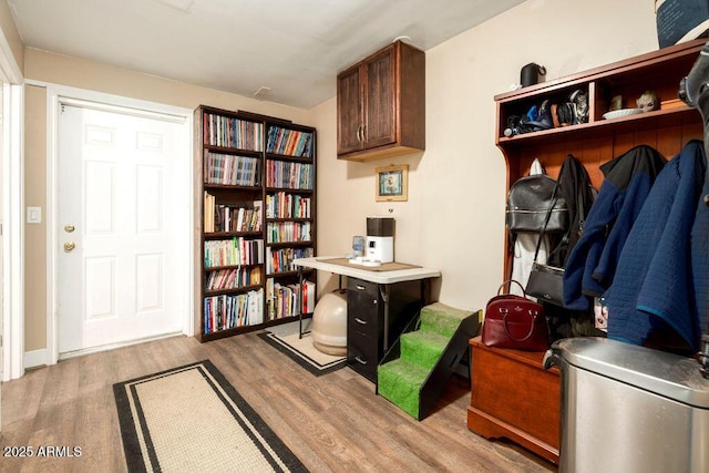 home office with light wood-type flooring