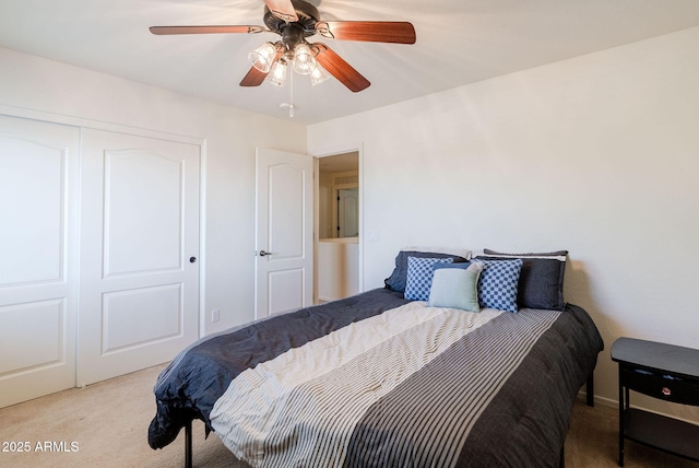 9998 W Prospector Dr, Queen Creek, AZ 85144 - bedroom featuring carpet floors, a closet, and a ceiling fan