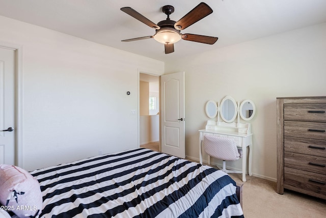 9998 W Prospector Dr, Queen Creek, AZ 85144 - bedroom with light carpet and a ceiling fan