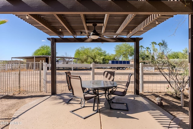 9998 W Prospector Dr, Queen Creek, AZ 85144 - view of patio / terrace featuring ceiling fan, fence, and a pergola