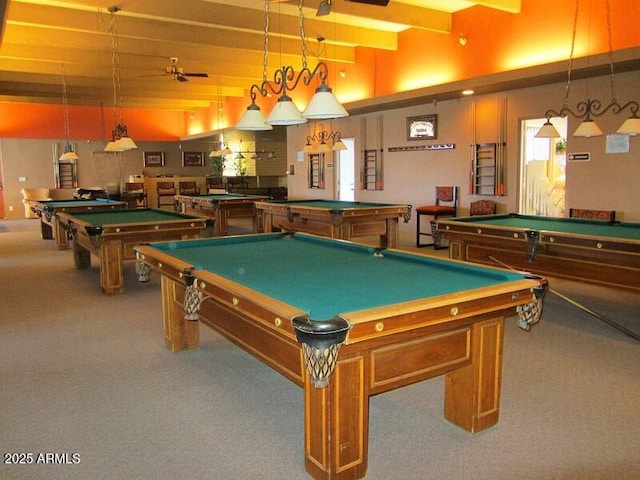 rec room with carpet flooring and pool table