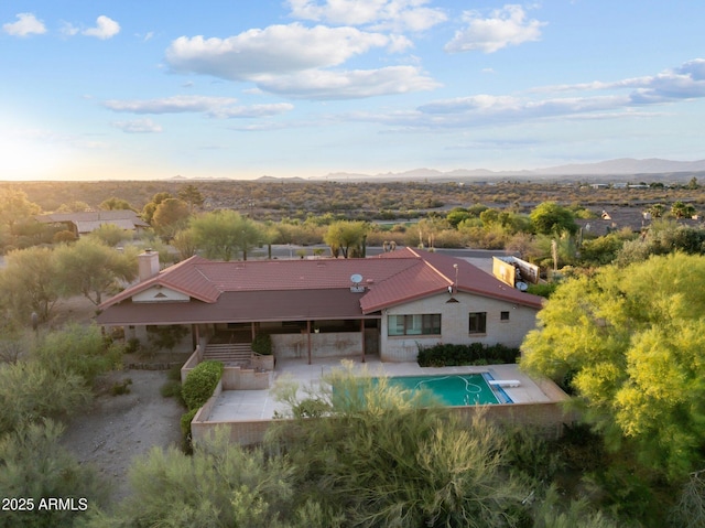 1503 N Thrasher Ln, Wickenburg, AZ 85390 - outdoor pool with a mountain view, a patio area, and a diving board
