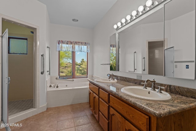 1503 N Thrasher Ln, Wickenburg, AZ 85390 - full bath featuring double vanity, a garden tub, a stall shower, and tile patterned floors