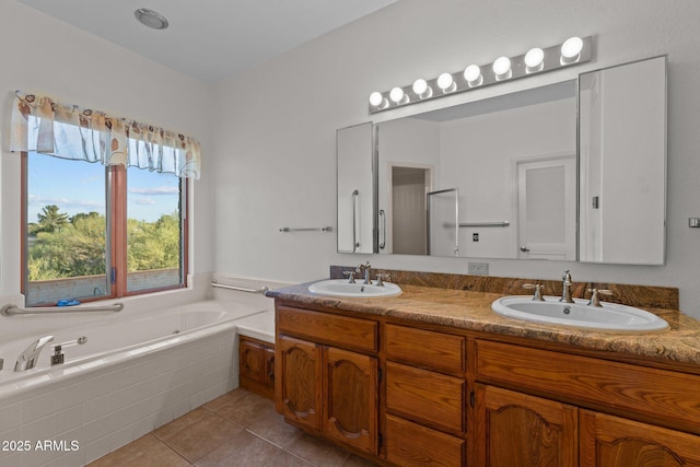 1503 N Thrasher Ln, Wickenburg, AZ 85390 - full bath with double vanity, tile patterned floors, and a garden tub