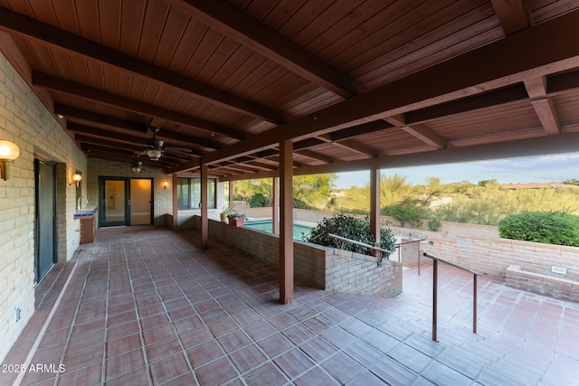 1503 N Thrasher Ln, Wickenburg, AZ 85390 - view of patio / terrace featuring ceiling fan and an outdoor pool