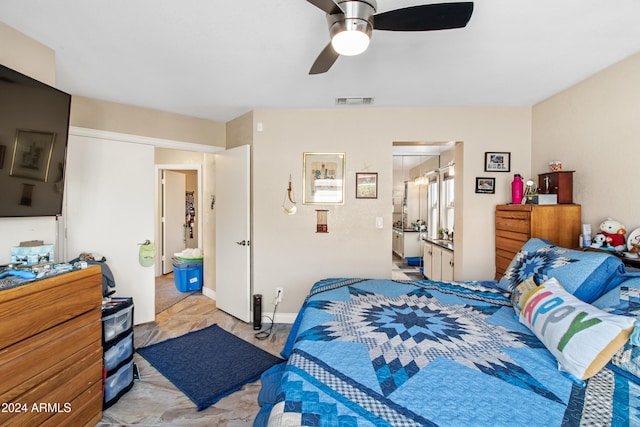 bedroom featuring ceiling fan