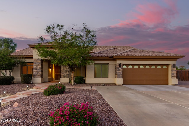 prairie-style house with a garage