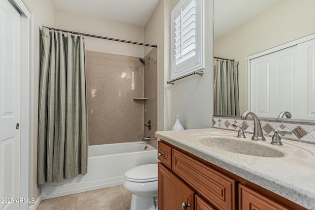 16747 W Berkeley Rd, Goodyear, AZ 85395 - bathroom featuring shower / tub combo, vanity, toilet, and tile patterned floors