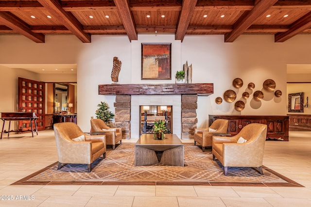 16747 W Berkeley Rd, Goodyear, AZ 85395 - common area with beam ceiling, recessed lighting, wood ceiling, and coffered ceiling