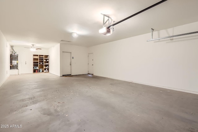 1710 S Parkcrest St, Gilbert, AZ 85295 - garage featuring water heater, a garage door opener, and a ceiling fan