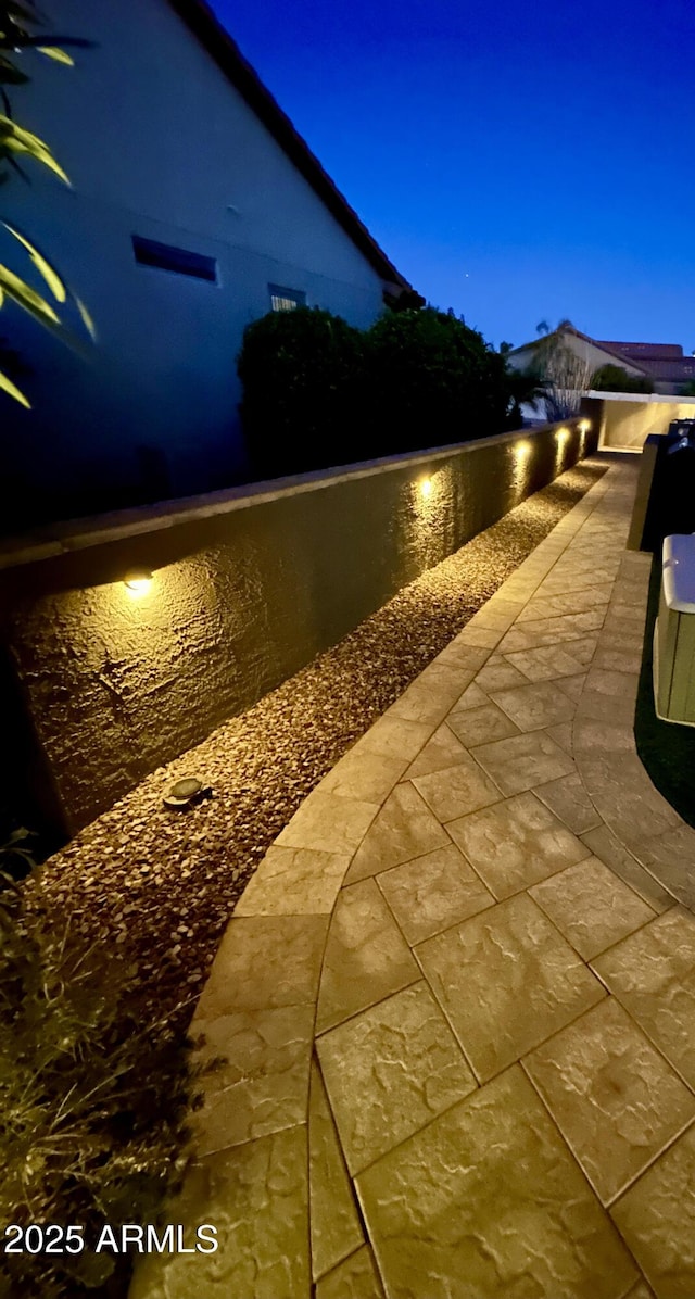 view of patio at night