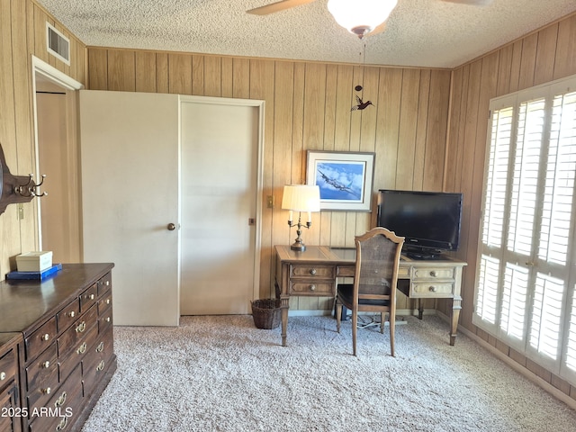 1118 E Orangewood Ave, Phoenix, AZ 85020 - carpeted office with wooden walls, a textured ceiling, plenty of natural light, and ceiling fan