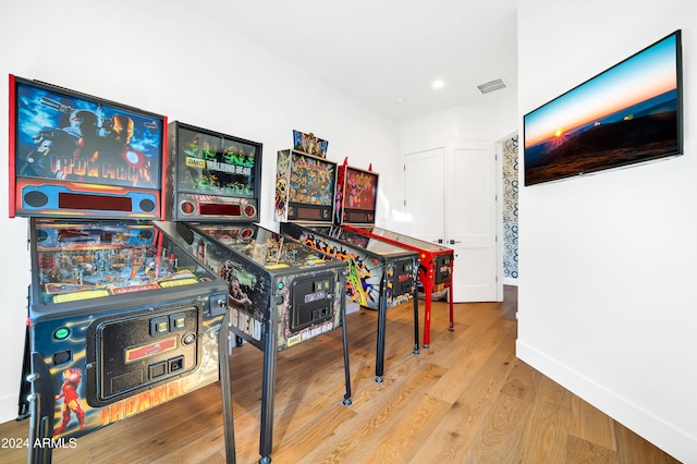 game room featuring light hardwood / wood-style floors