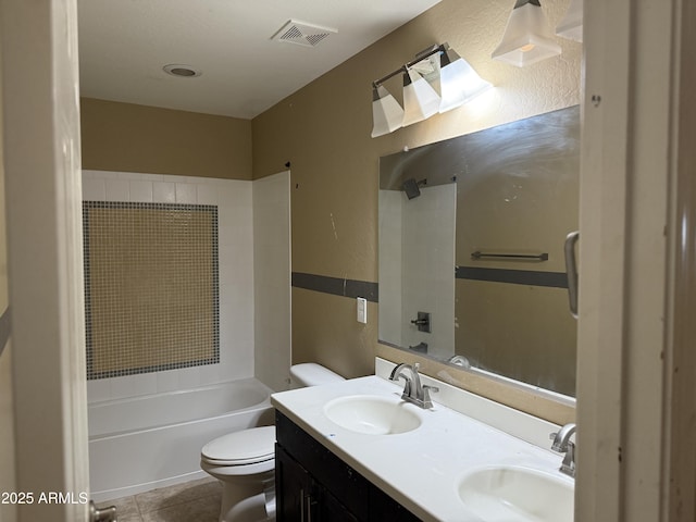 full bath with tile patterned floors, visible vents, a sink, and toilet
