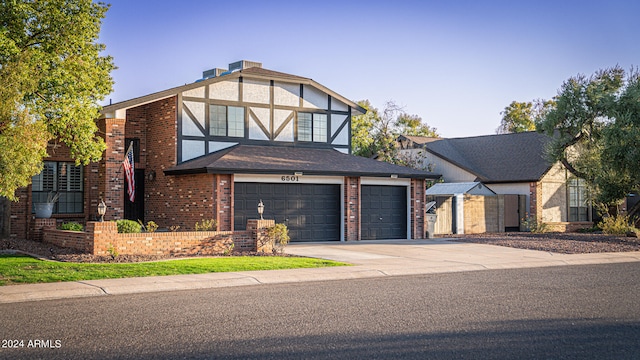 tudor house with a garage