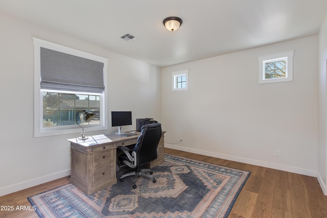 office space featuring wood-type flooring