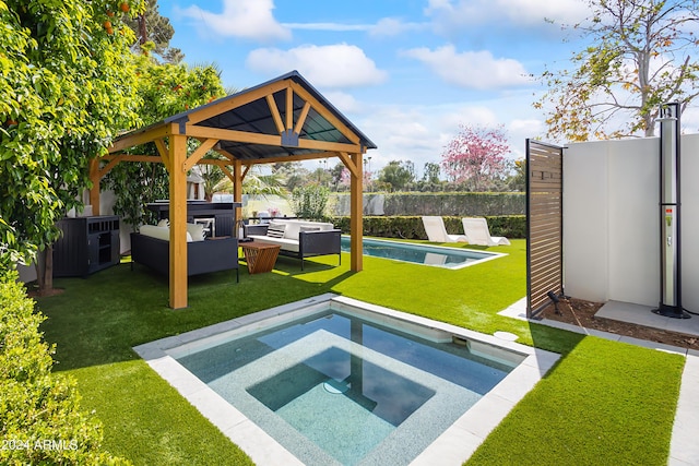 5929 E Indian School Rd, Phoenix, AZ 85018 - view of yard with a covered hot tub, a gazebo, and an outdoor hangout area