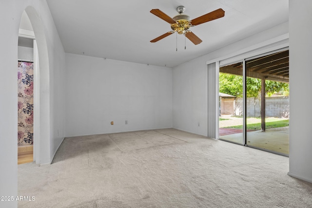 2264 S Don Carlos, Mesa, AZ 85202 - spare room with carpet floors, ceiling fan, and arched walkways