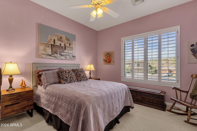 bedroom featuring carpet floors and ceiling fan