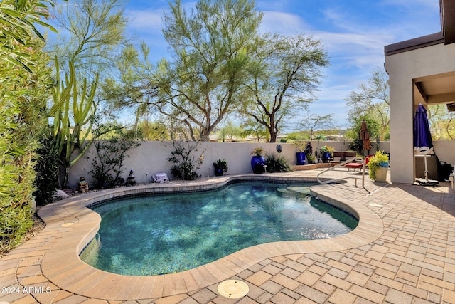 15439 E Acacia Way, Fountain Hills, AZ 85268 - view of pool with a patio area, a fenced in pool, and a fenced backyard
