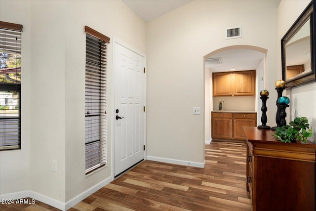 foyer entrance with dark hardwood / wood-style flooring