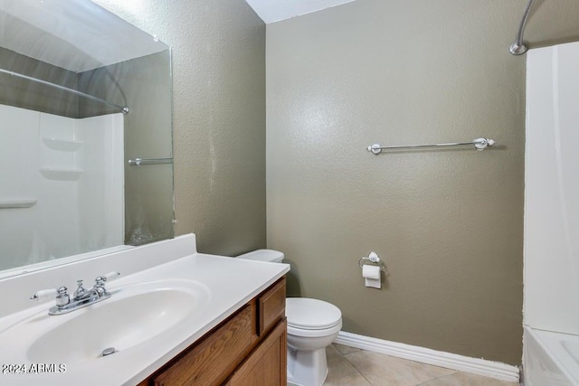 bathroom featuring tile patterned flooring, vanity, and toilet