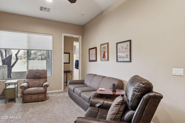 living room with ceiling fan