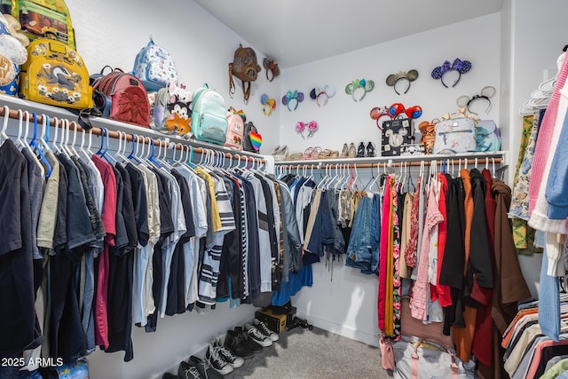 walk in closet with carpet