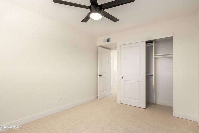 1521 W Jacinto Ave, Mesa, AZ 85202 - unfurnished bedroom featuring light carpet, a closet, and a ceiling fan