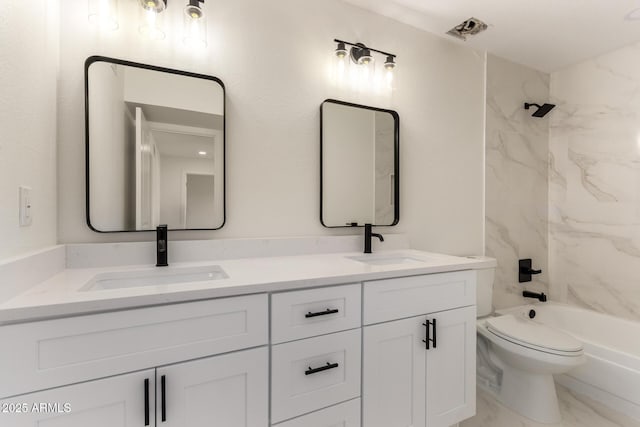 1521 W Jacinto Ave, Mesa, AZ 85202 - bathroom with double vanity, marble finish flooring, and bathtub / shower combination