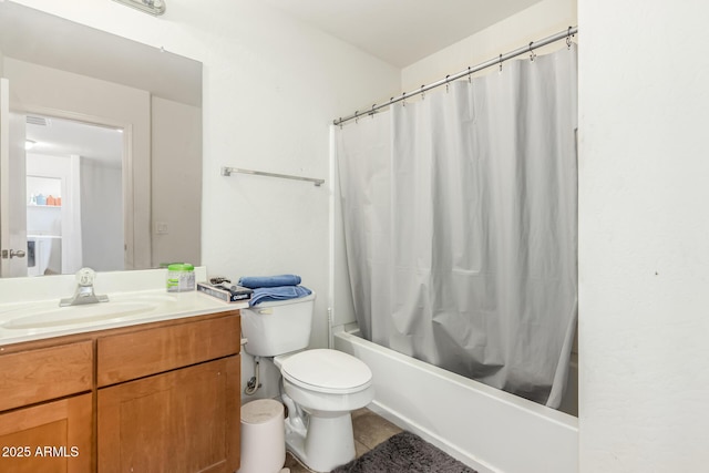 9236 N 184th Ln, Waddell, AZ 85355 - full bath featuring vanity, shower / tub combo with curtain, toilet, and tile patterned flooring