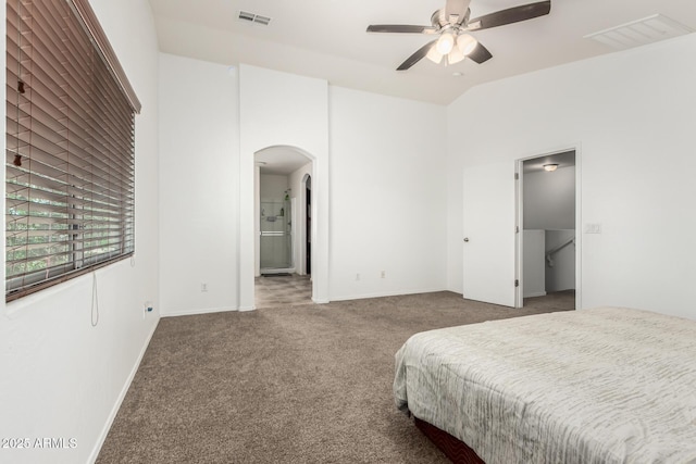 9236 N 184th Ln, Waddell, AZ 85355 - carpeted bedroom with arched walkways, lofted ceiling, baseboards, and connected bathroom