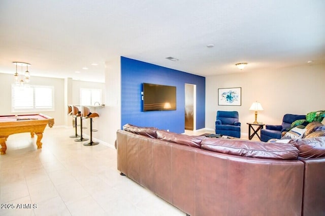 living room with pool table