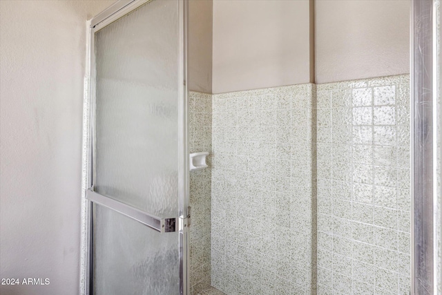 interior details featuring a shower with shower door