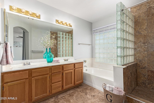 1381 W Gary Dr, Chandler, AZ 85224 - bathroom with a bath, double vanity, and a tile shower