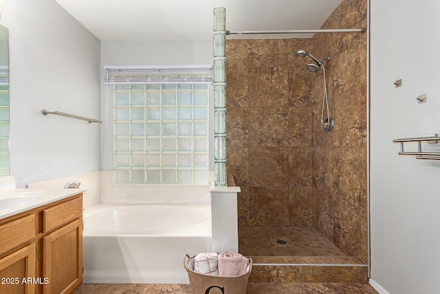 1381 W Gary Dr, Chandler, AZ 85224 - bathroom featuring a garden tub, vanity, and tiled shower