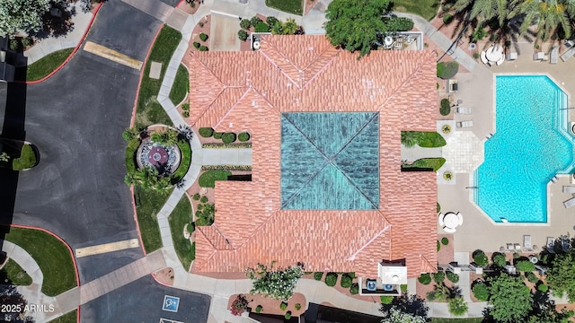 aerial view of a pool area