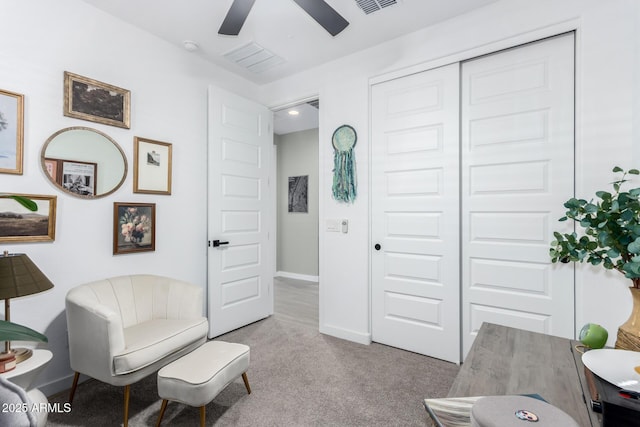 19414 W Highland Ave, Litchfield Park, AZ 85340 - sitting room featuring baseboards, ceiling fan, carpet flooring, and visible vents