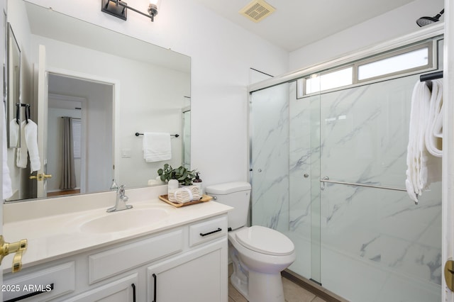 25825 N 65th Ave, Phoenix, AZ 85083 - bathroom with a marble finish shower, toilet, vanity, and visible vents