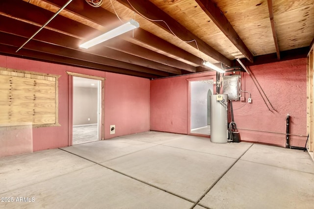 unfinished basement with water heater