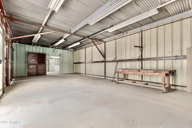 garage with metal wall