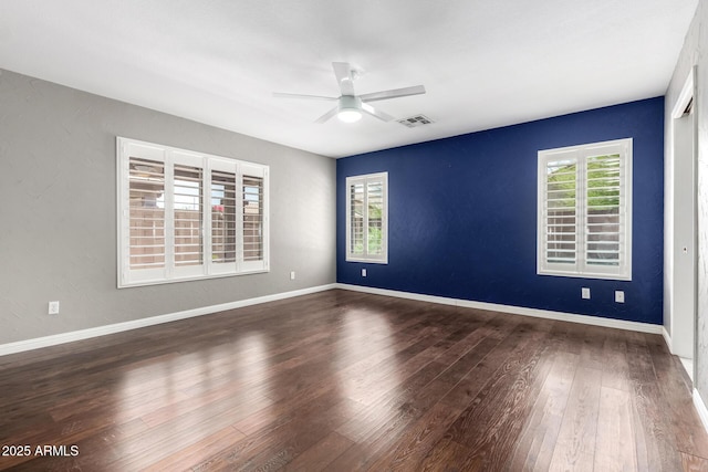 3913 E Derringer Way, Gilbert, AZ 85297 - unfurnished room with ceiling fan, plenty of natural light, hardwood / wood-style floors, and baseboards