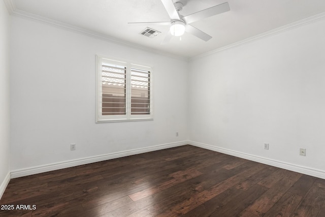 3913 E Derringer Way, Gilbert, AZ 85297 - unfurnished room with dark wood-style flooring, ceiling fan, crown molding, and baseboards