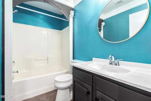 3913 E Derringer Way, Gilbert, AZ 85297 - bathroom with vanity, toilet, tile patterned floors, a textured wall, and bathtub / shower combination