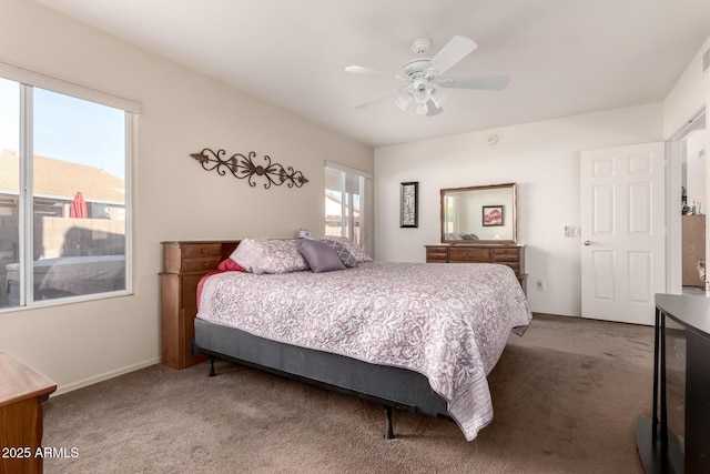 bedroom featuring ceiling fan and carpet flooring