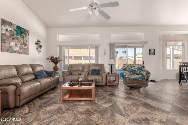 living room with ceiling fan