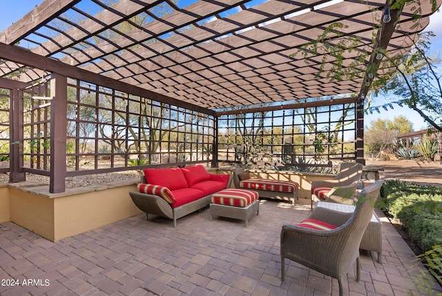 view of patio with a pergola and an outdoor living space