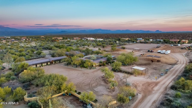 aerial view at dusk with a mountain view