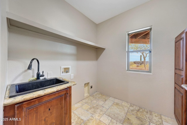 28758 N Ashbrook Ln, San Tan Valley, AZ 85144 - laundry room featuring washer hookup, cabinet space, electric dryer hookup, and stone tile flooring