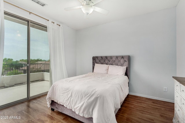 12023 W Duane Ln, Peoria, AZ 85383 - bedroom featuring access to outside, wood finished floors, baseboards, and ceiling fan